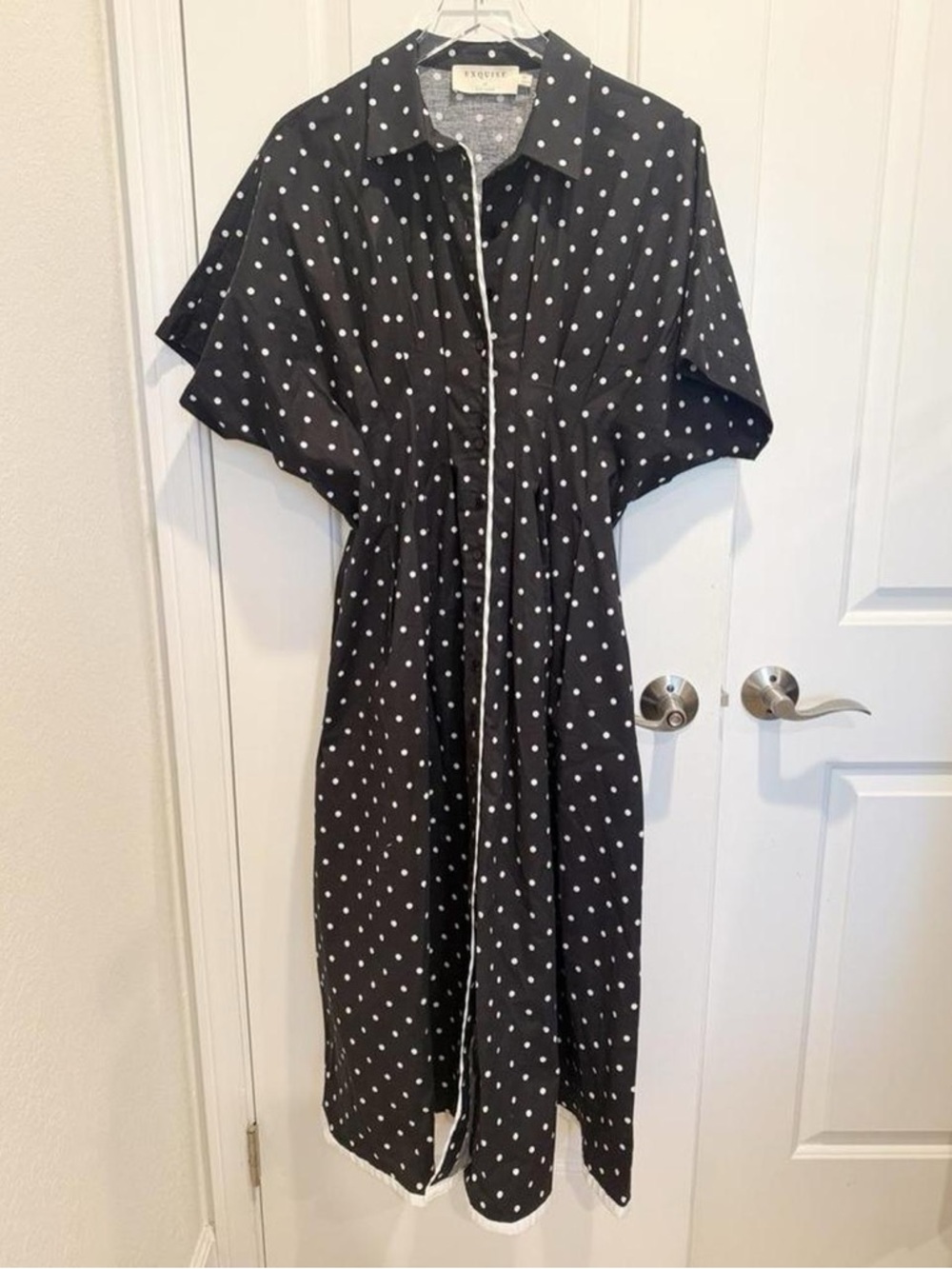 Black Polka Dot Button-Front Midi Dress
